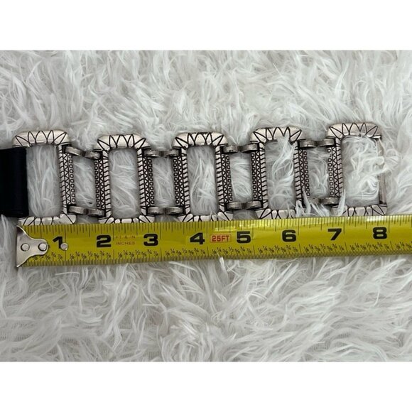 Vintage Style Black Faux Leather Silver Engraved Metal Link Statement Waist Belt main image 8
